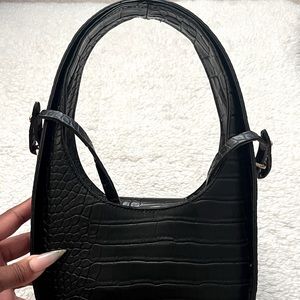A New Day Handbag Shoulder Bag Faux Crocodile Leather Structured Black